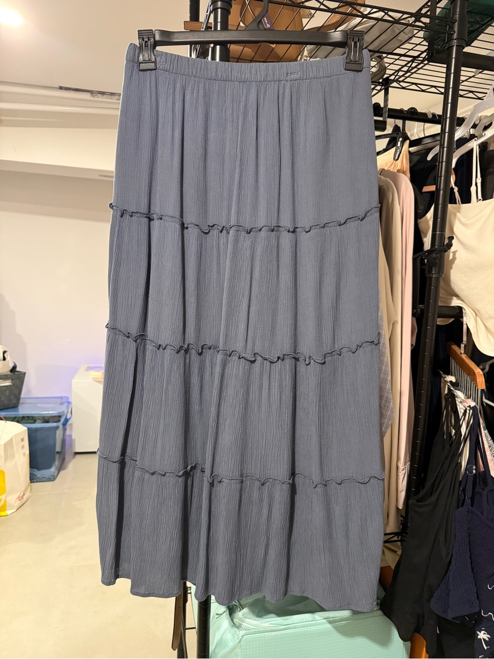 Hollister Tiered Maxi Skirt in Slate Blue